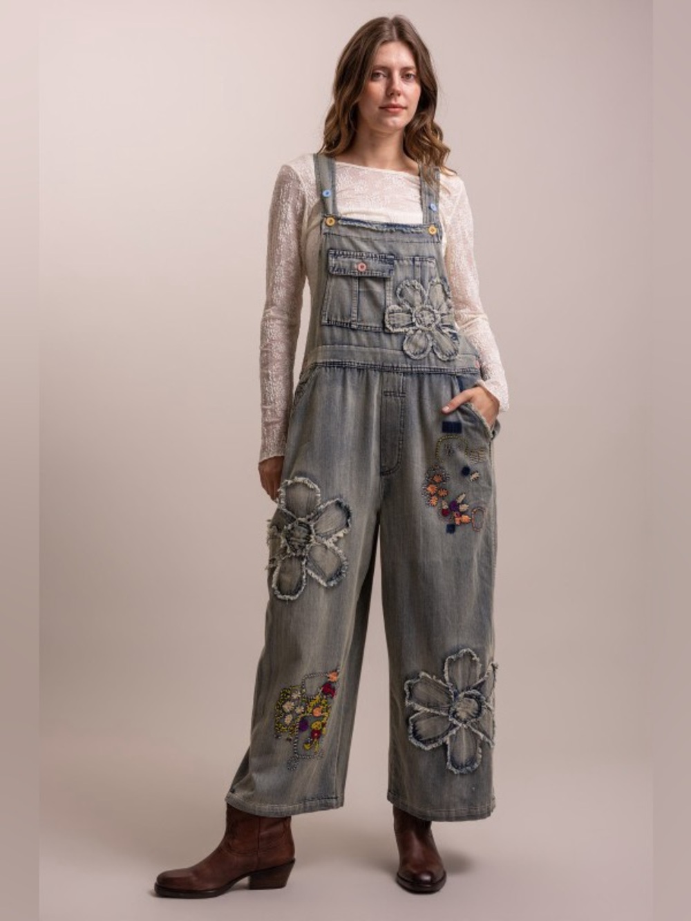 New 🔥 Bluevelvet Embroidered Denim Patchwork Overalls